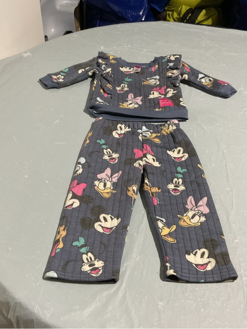 Kids Navy Character Quilted Pajama Set with Pink Accents